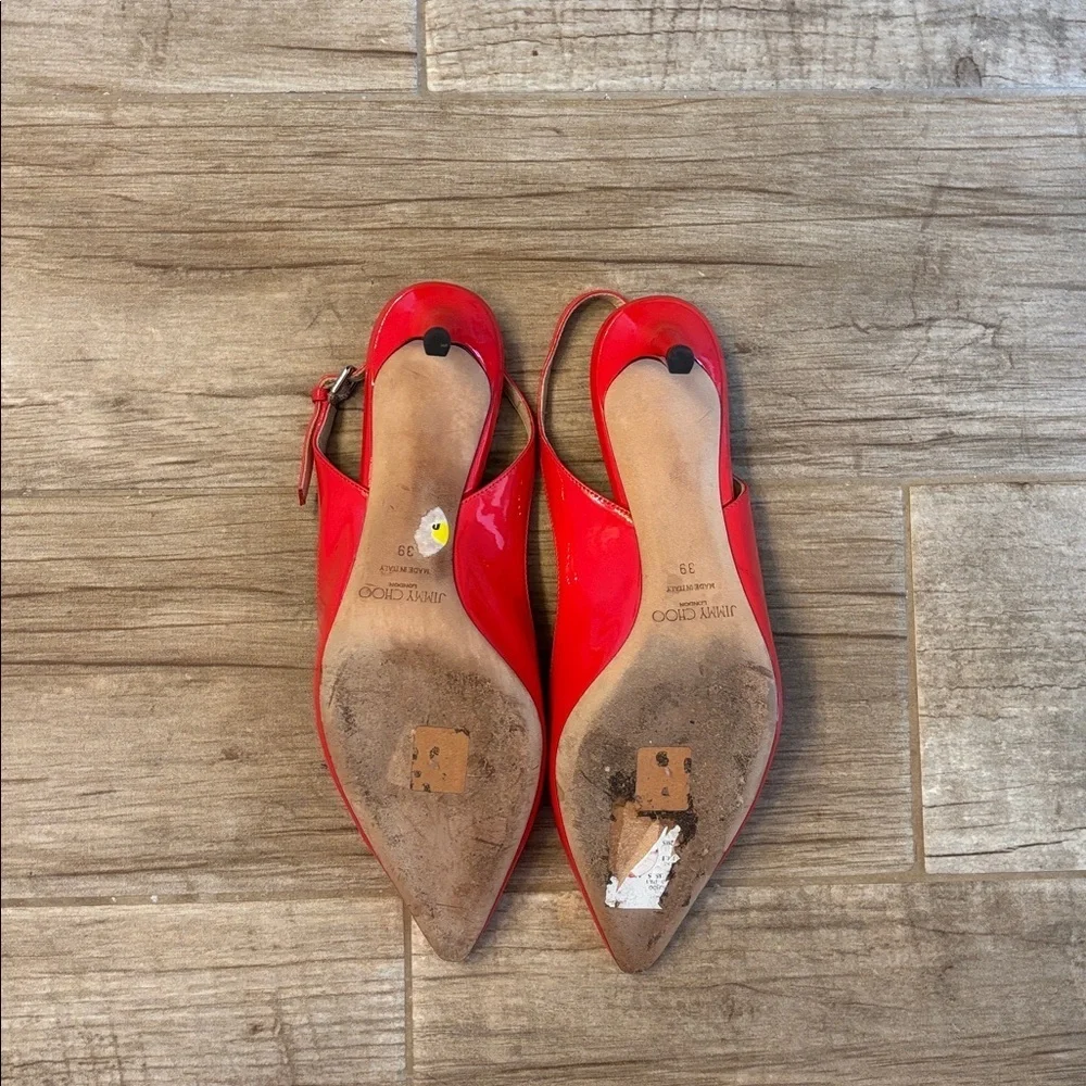 Jimmy Choo Erin 60 slingback kitten heel pumps in red patent leather